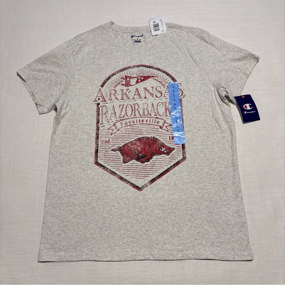 Men’s Champion Arkansas Razorbacks Tee | Natural / Ash Gray | Large | NWT - Picture 1 of 8